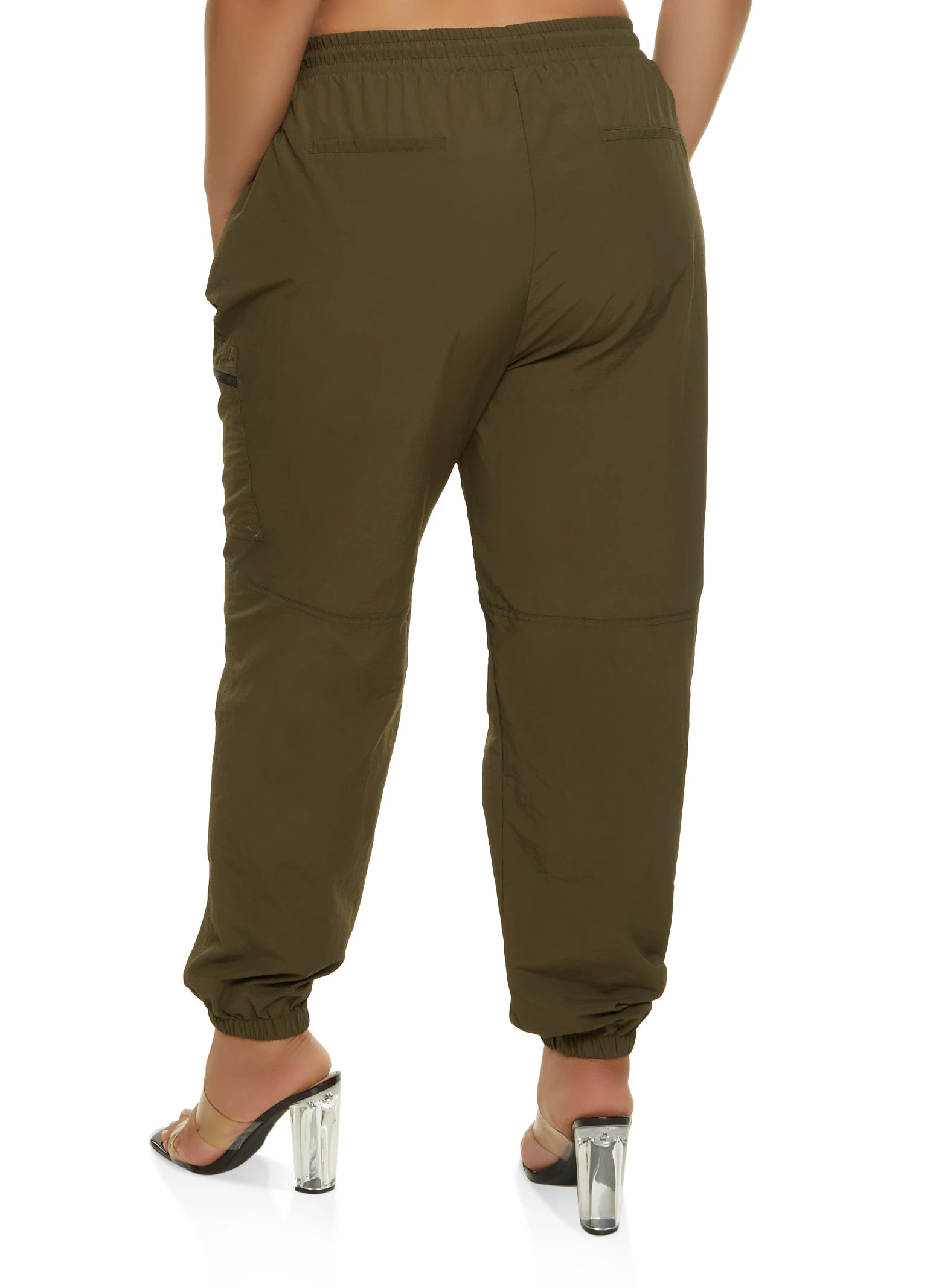 Plus Size Nylon Zip Pocket Cargo Joggers - Image 3