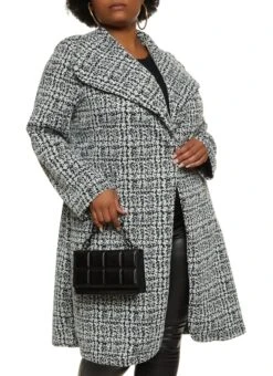 Plus Size Patterned Shawl Collar Wrap Coat