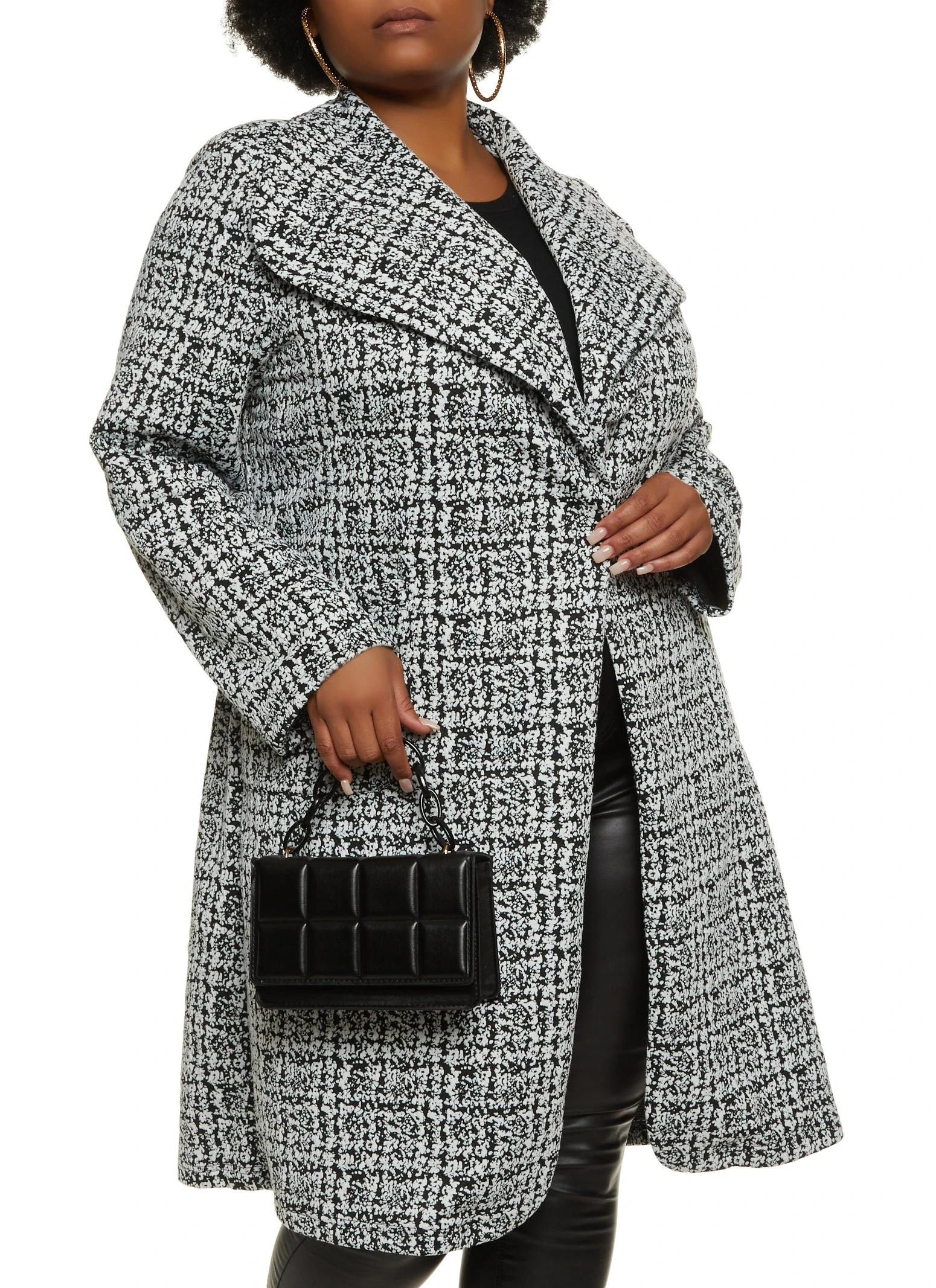 Plus Size Patterned Shawl Collar Wrap Coat