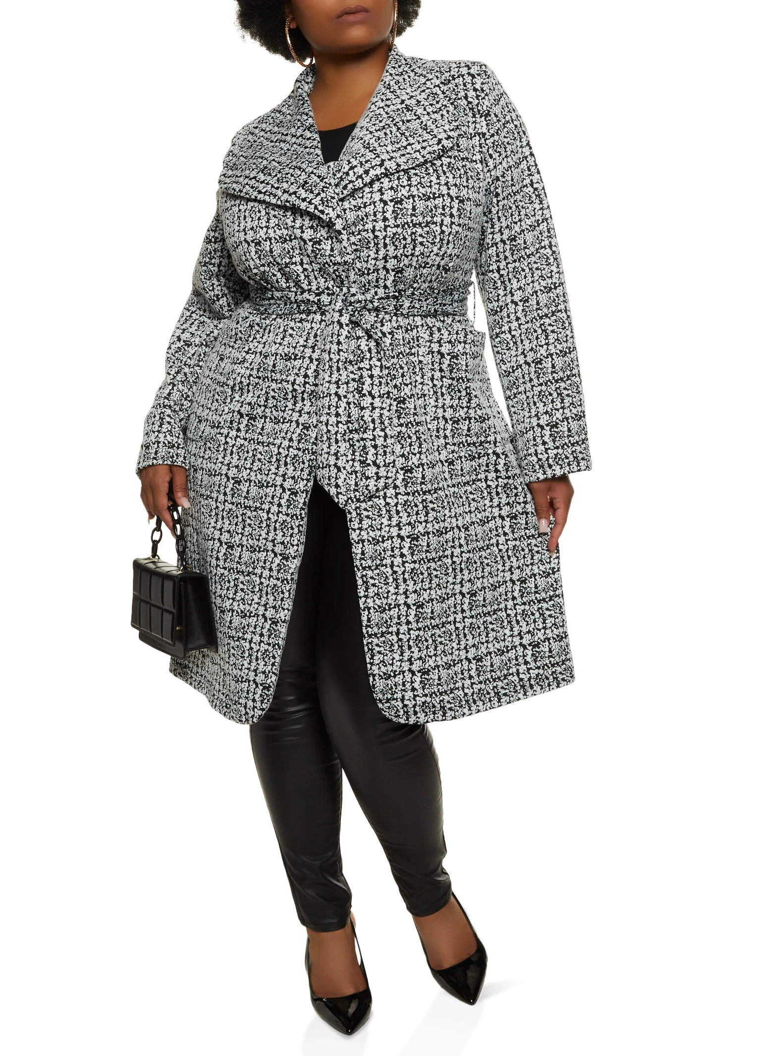 Plus Size Patterned Shawl Collar Wrap Coat - Image 2