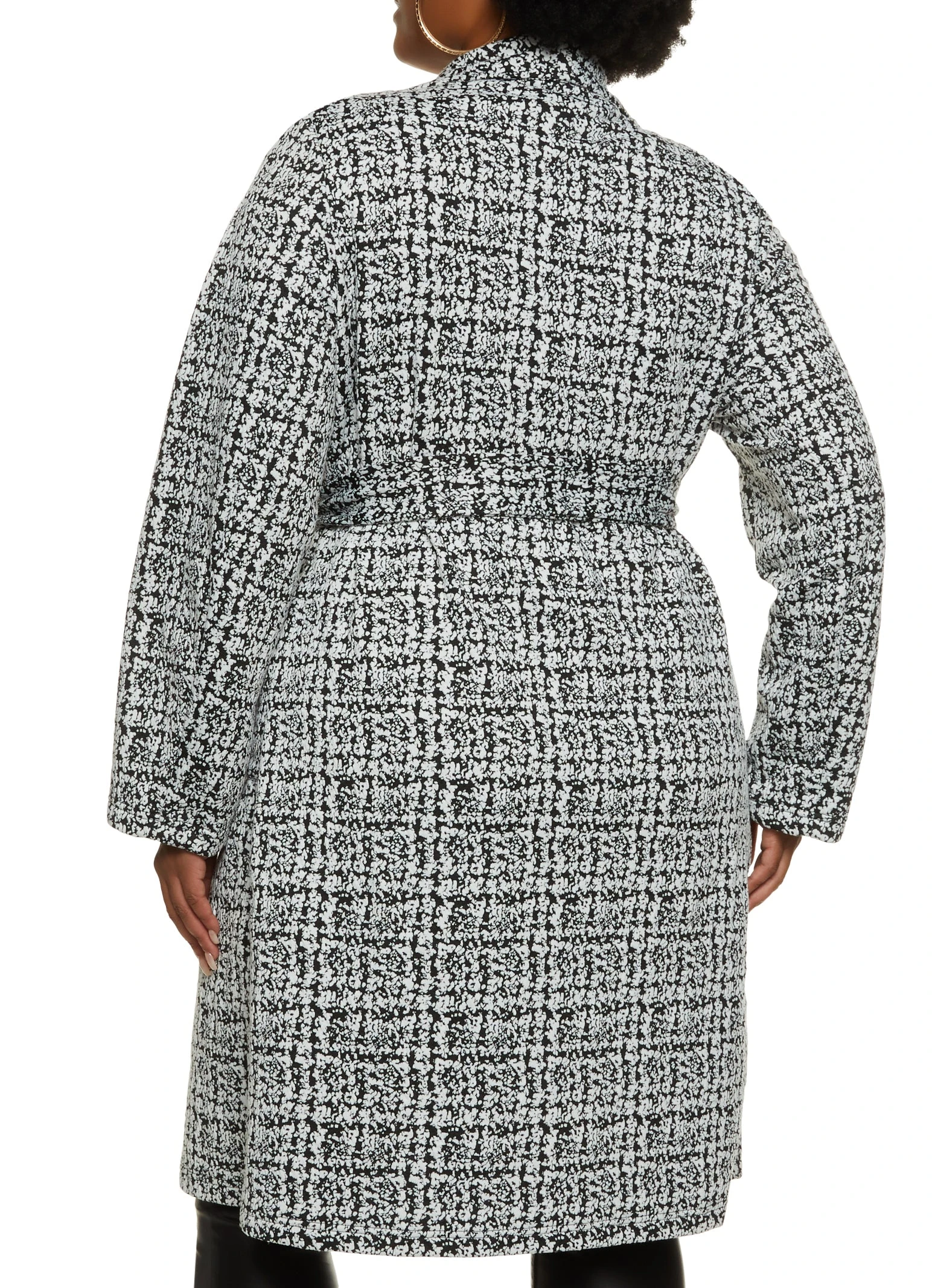 Plus Size Patterned Shawl Collar Wrap Coat - Image 3