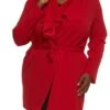 Plus Size Crepe Knit Draped Collar Wrap Coat