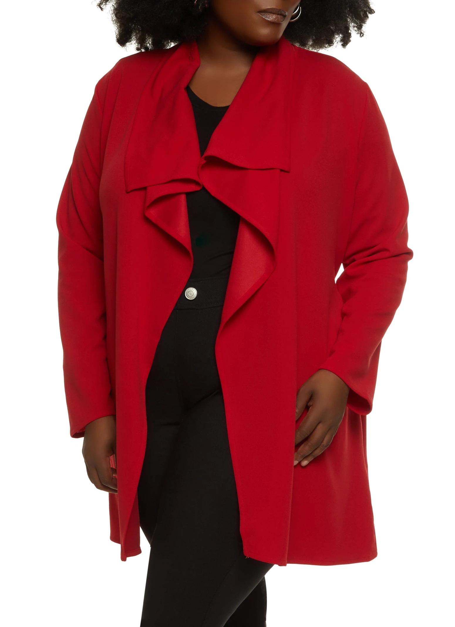 Plus Size Crepe Knit Draped Collar Wrap Coat - Image 2