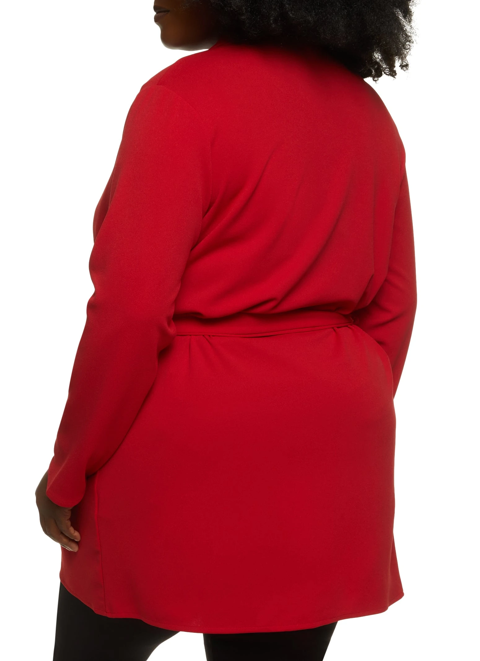 Plus Size Crepe Knit Draped Collar Wrap Coat - Image 3