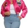 Plus Size Graphic Patch Cropped Varsity Jacket