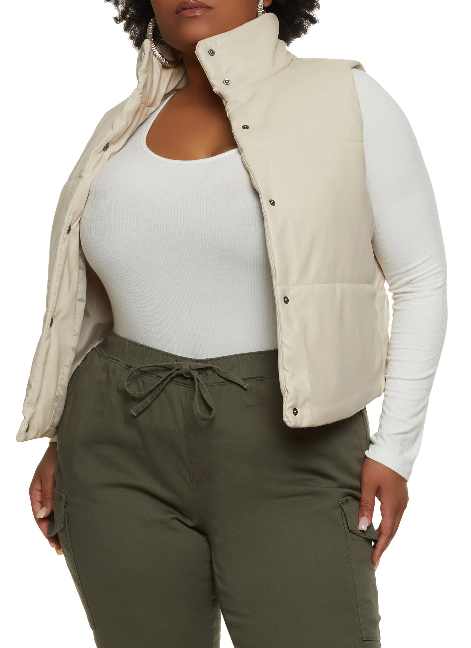 Plus Size Faux Leather Puffer Vest - Image 2