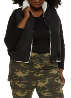 Plus Size Reversible Sherpa Vest