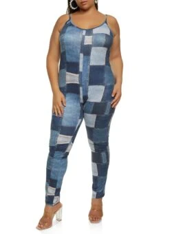 Plus Size Patchwork Print Cami Catsuit
