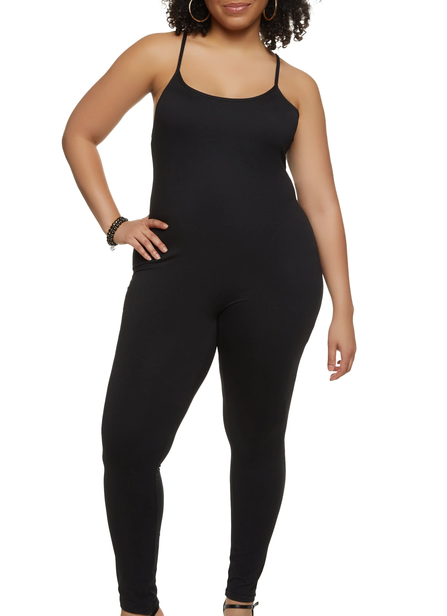 Plus Size Solid Scoop Neck Cami Catsuit