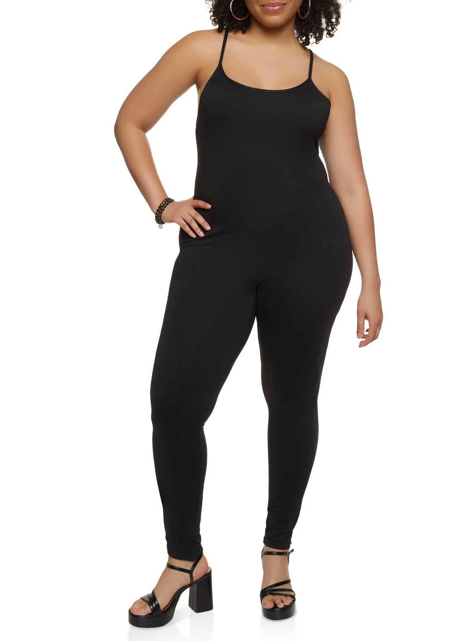 Plus Size Solid Scoop Neck Cami Catsuit - Image 2