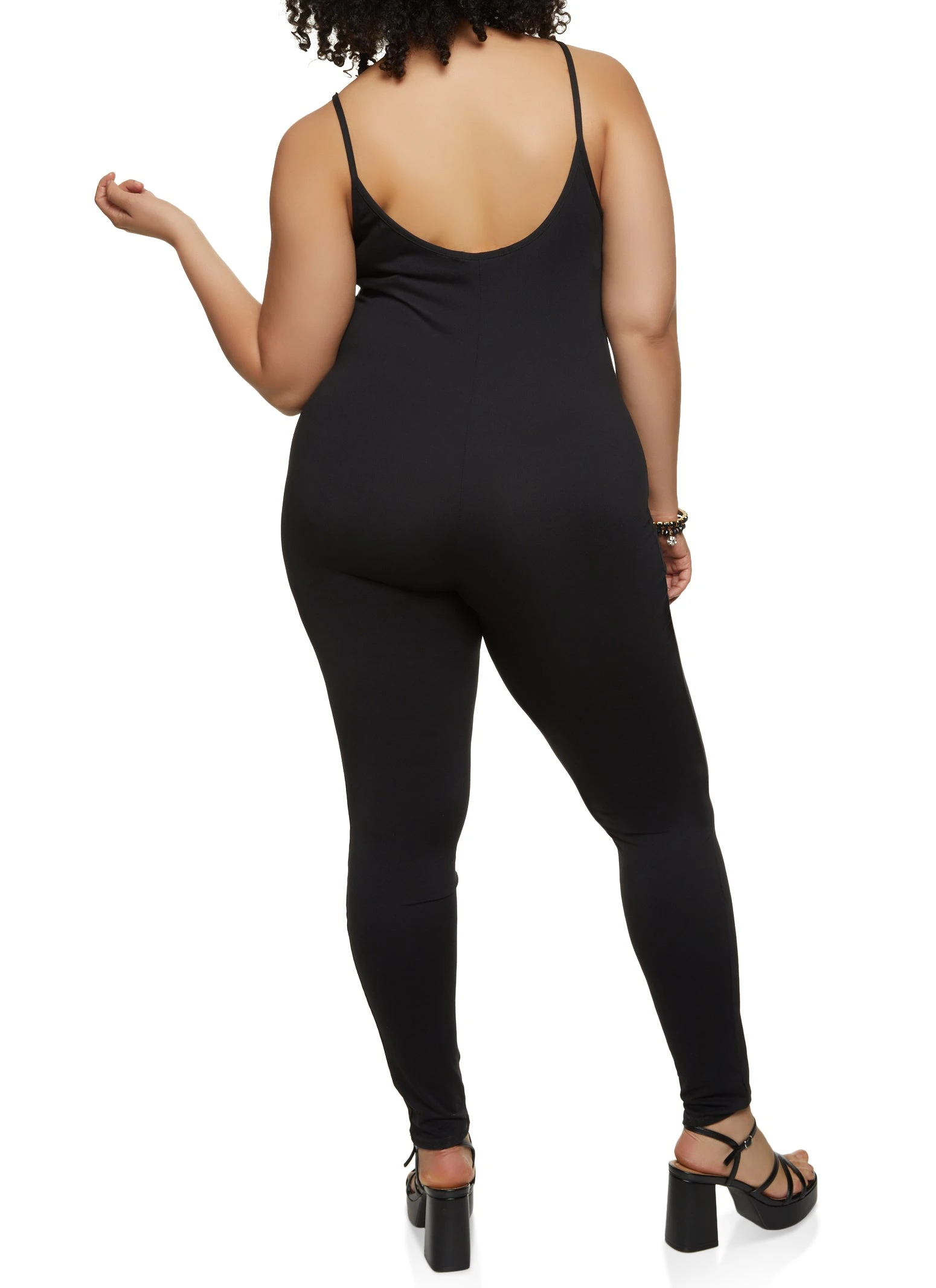 Plus Size Solid Scoop Neck Cami Catsuit - Image 3