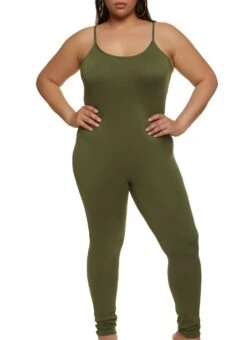 Plus Size Solid Scoop Neck Cami Catsuit