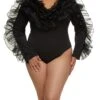 Plus Size Layered Organza Ruffle Trim Bodysuit
