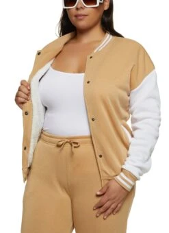 Plus Size Color Block Varsity Jacket