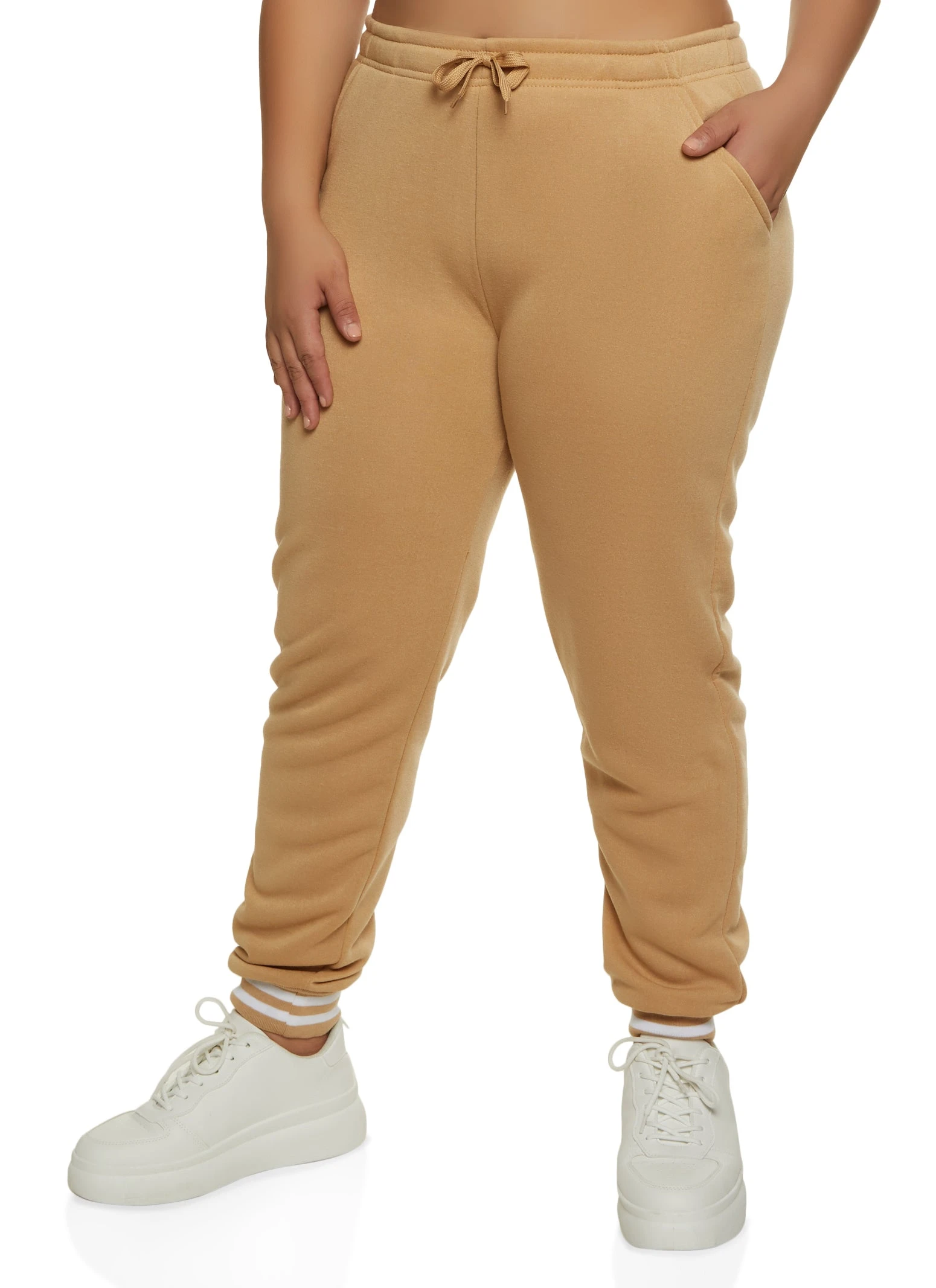 Plus Size Striped Cuff Fleece Joggers