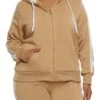 Plus Size Sherpa Lined Varsity Striped Sleeve Zip Hoodie