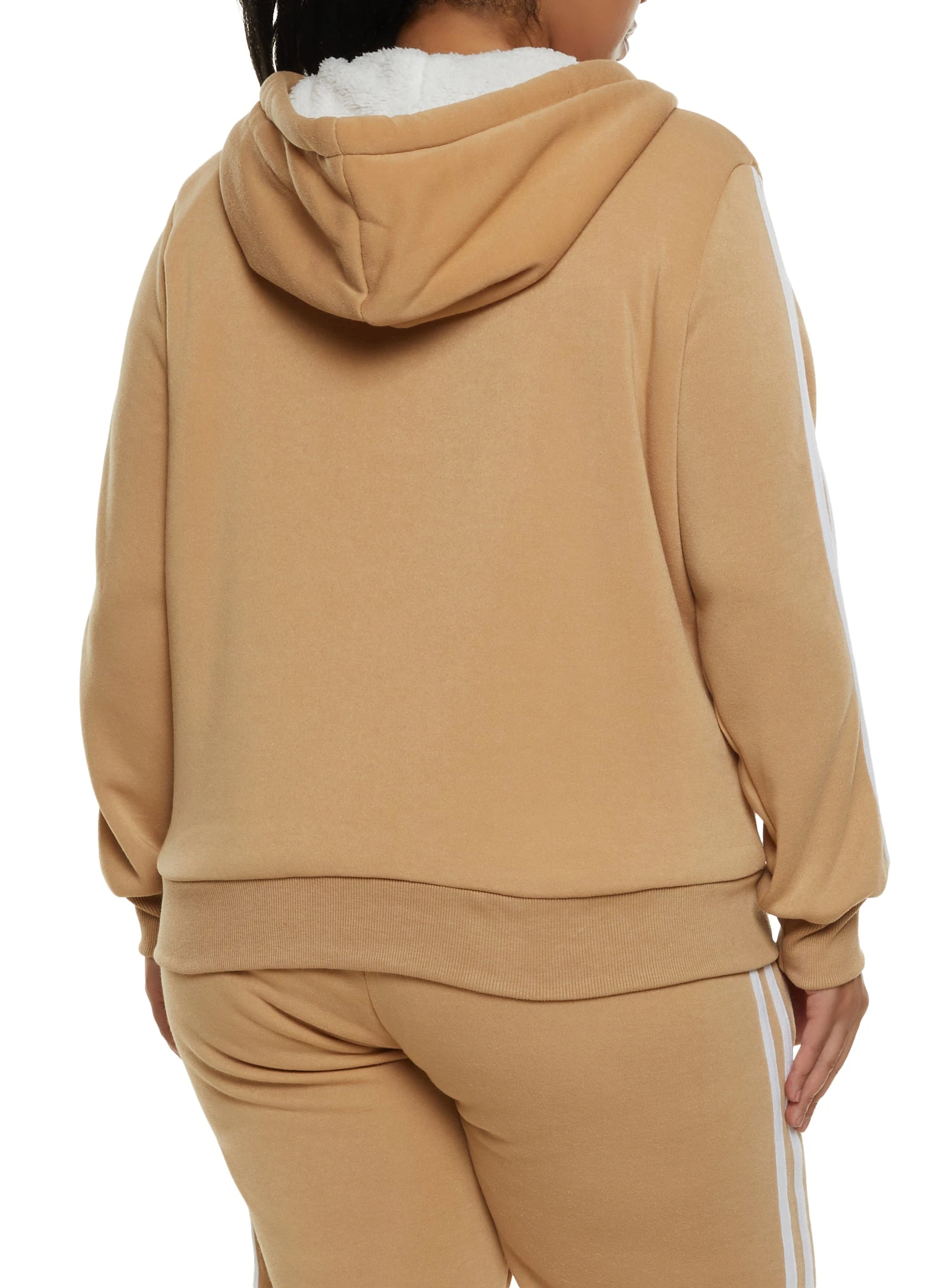 Plus Size Sherpa Lined Varsity Striped Sleeve Zip Hoodie - Image 3