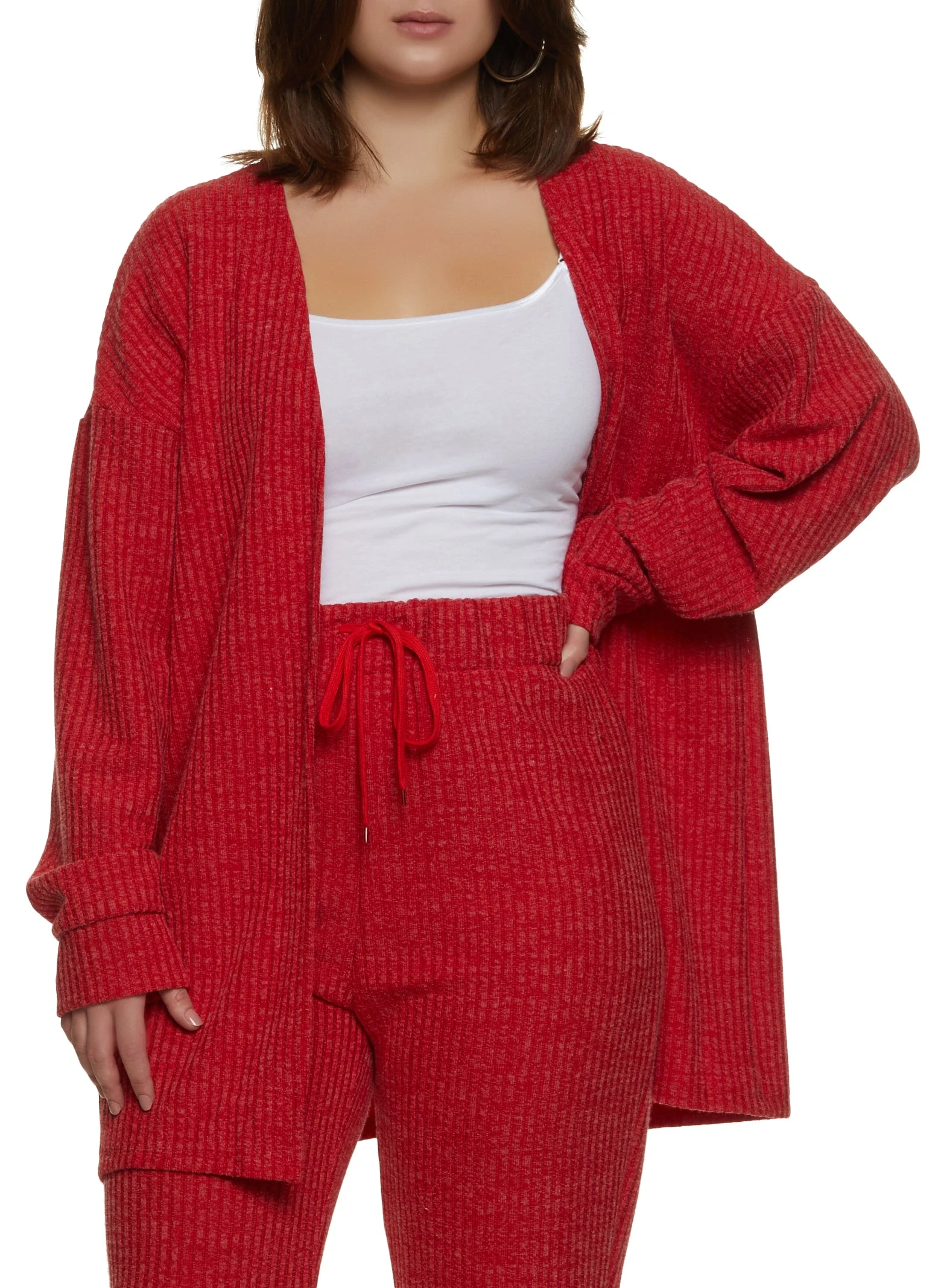 Plus Size Ribbed Open Front Duster