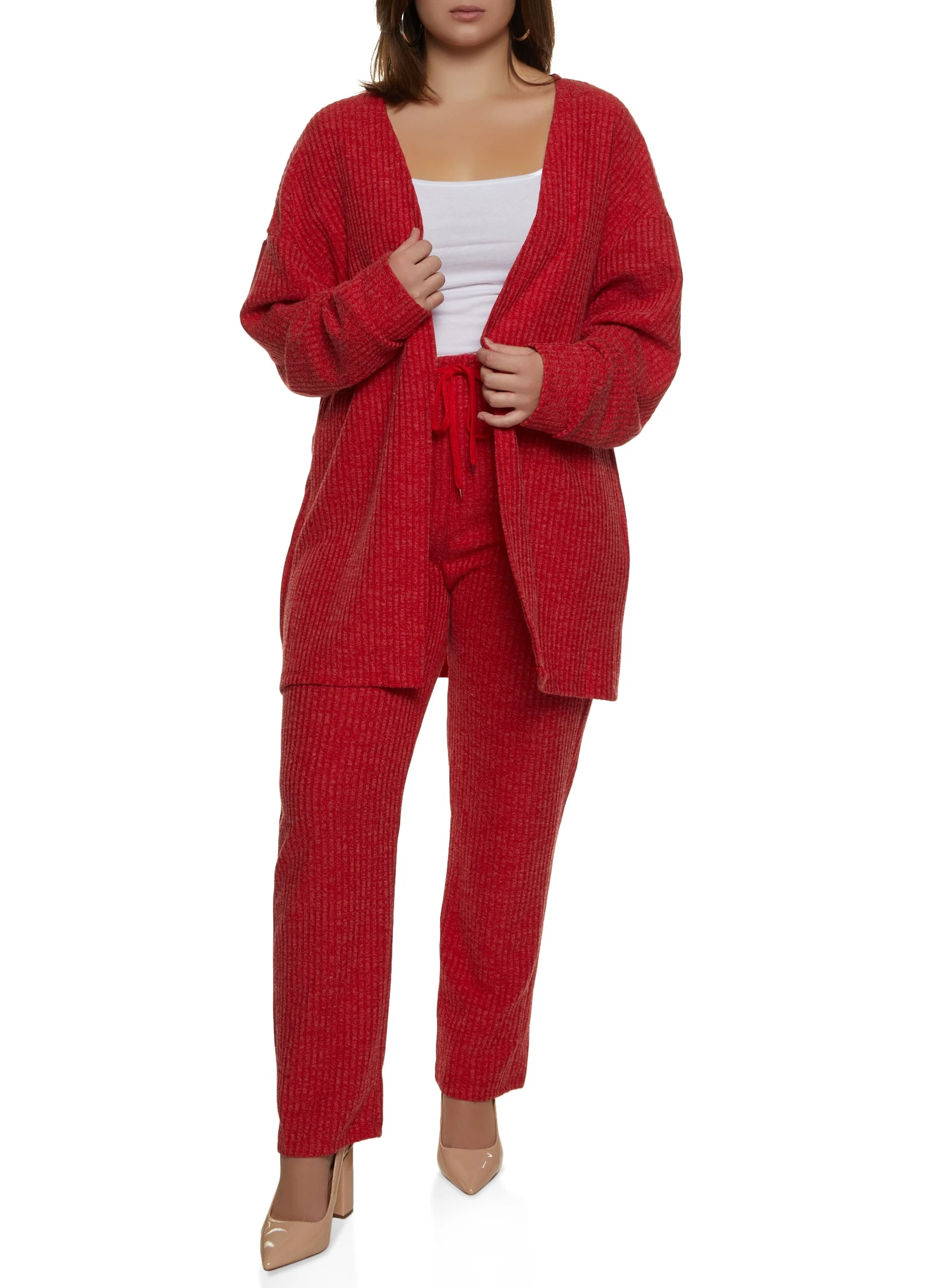 Plus Size Ribbed Open Front Duster - Image 2