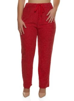 Plus Size Ribbed Wide Leg Pants