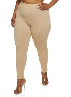 Plus Size Textured Knit High Waist Leggings