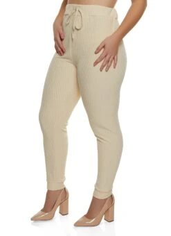 Plus Size Ribbed Knit High Waisted Leggings