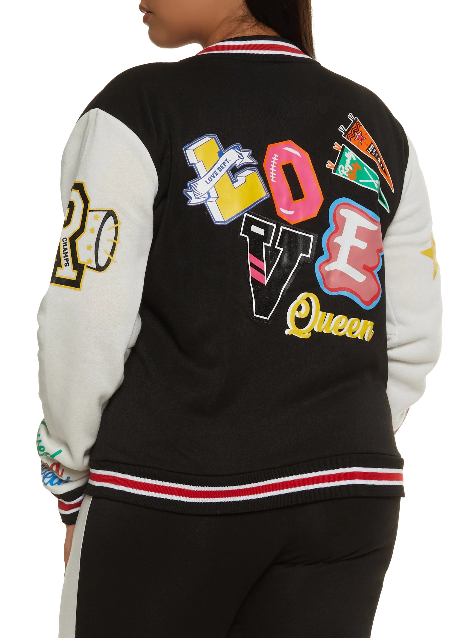 Plus Size Fleece Queen Graphic Varsity Jacket - Image 3