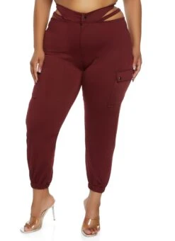 Plus Size Cut Out Waist Cargo Pocket Pants