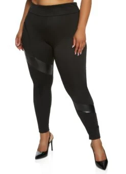 Plus Size Faux Leather Detail Leggings