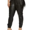 Plus Size Faux Leather Suspender Joggers