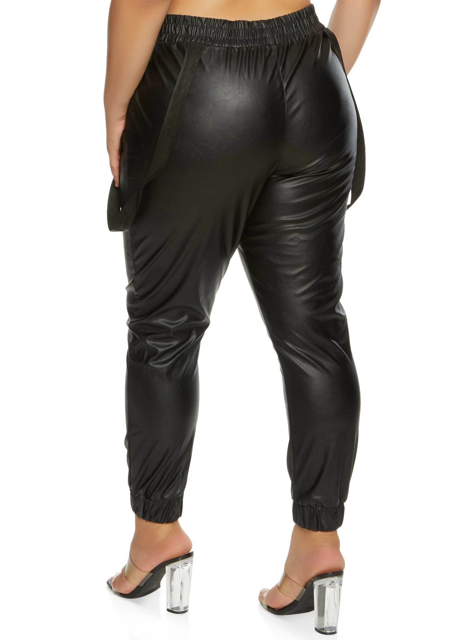 Plus Size Faux Leather Suspender Joggers - Image 2
