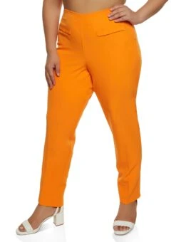 Plus Size Faux Pocket High Waist Dress Pants