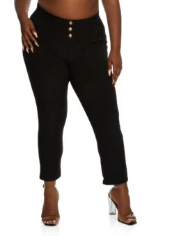 Plus Size Scuba Triple Button Detail Pants