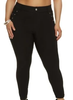 Plus Size Scuba Studded Trim Detail Pants