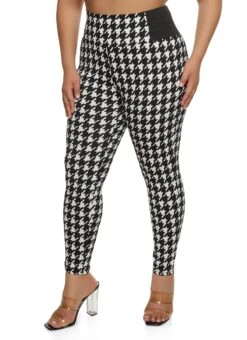 Plus Size Houndstooth High Waist Pants