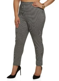 Plus Size Patterned Pull On Dress Pants