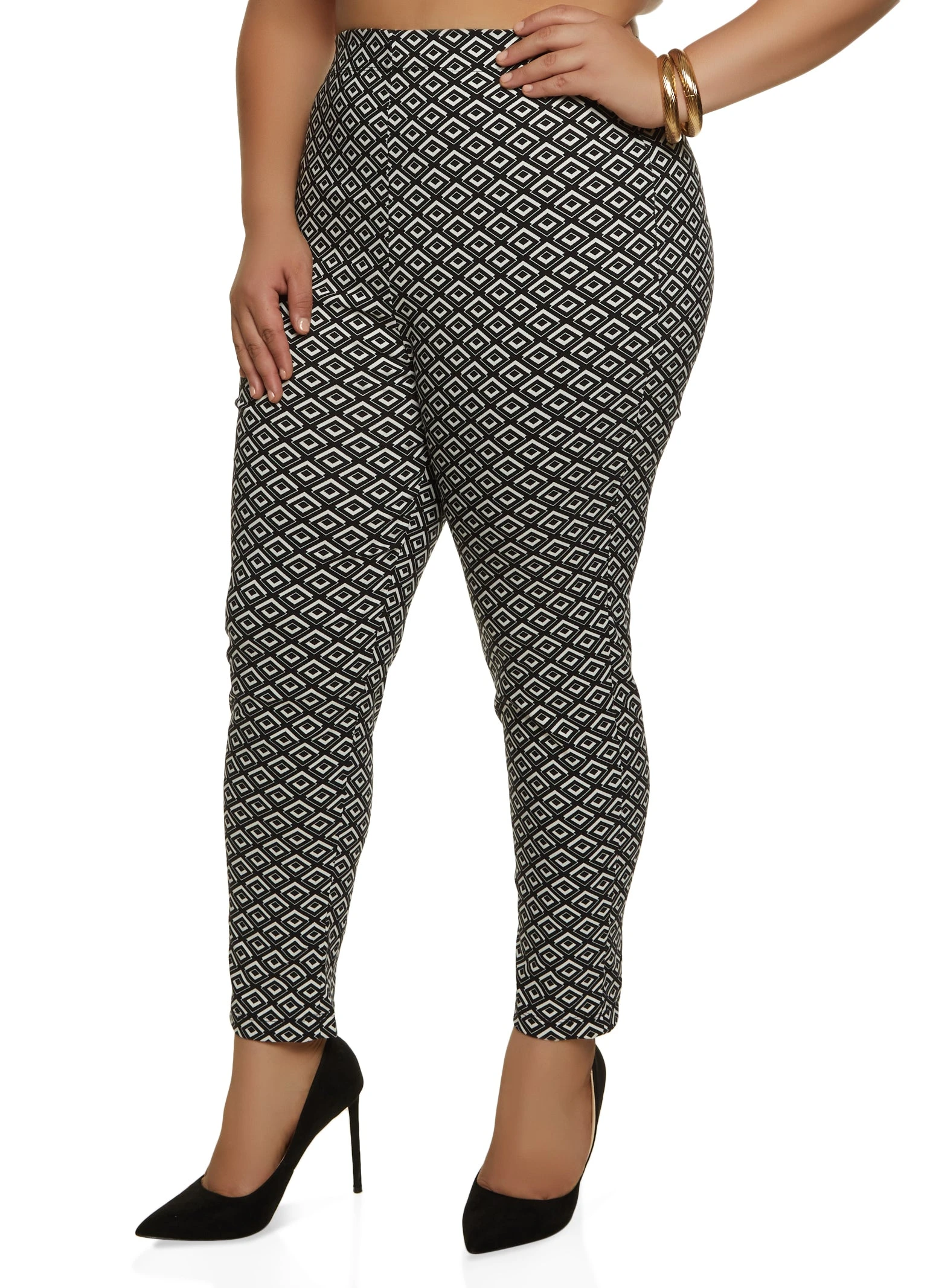Plus Size Geometric Print Pull On Dress Pants