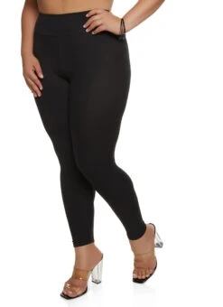 Plus Size Basic Ribbed Knit High Waisted Leggings