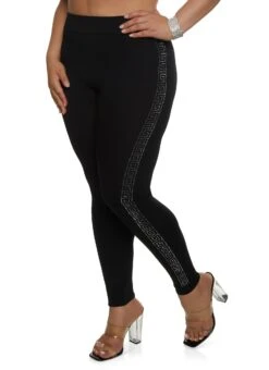 Plus Size Seamless Greek Key Rhinestone Leggings