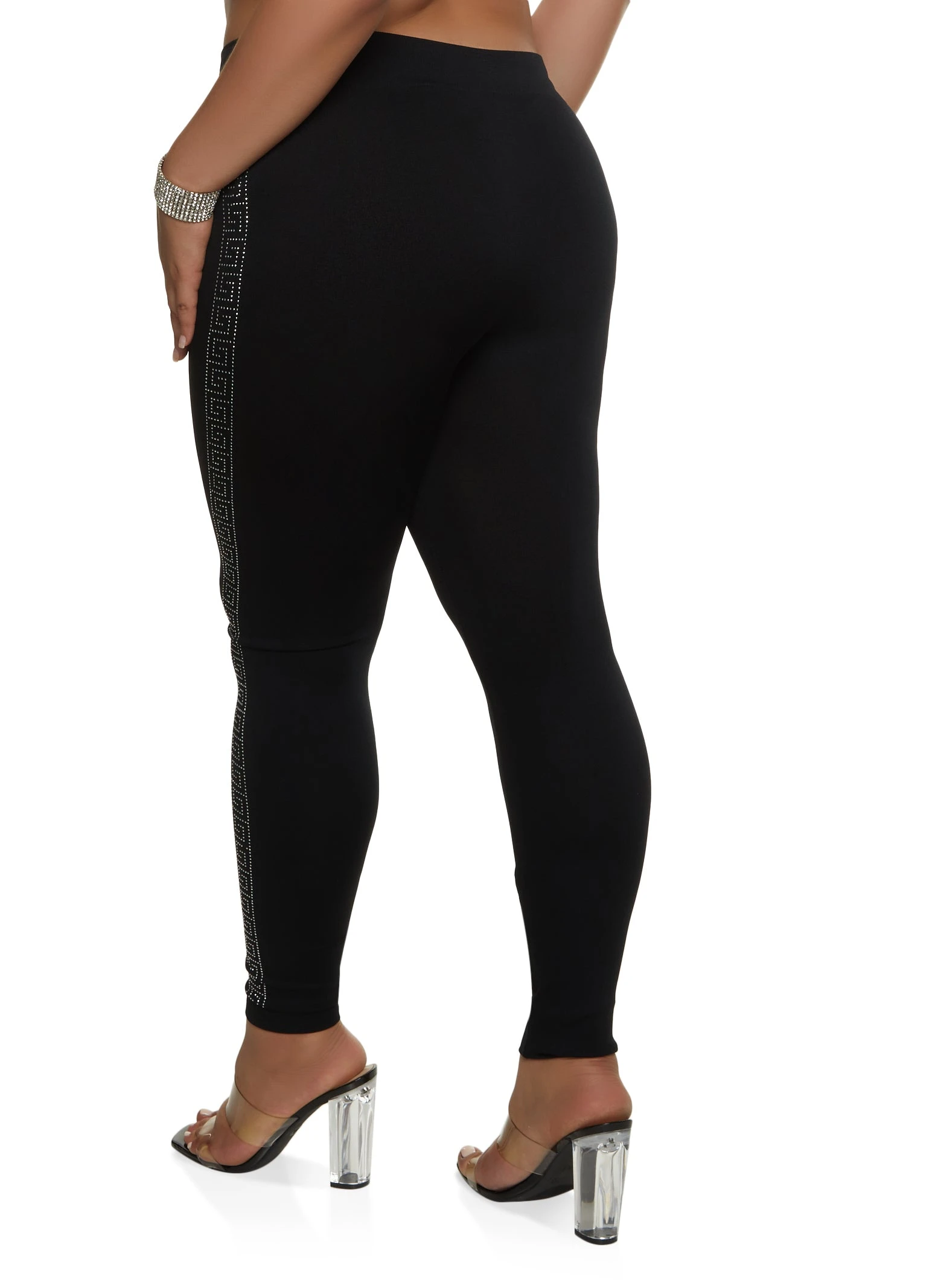 Plus Size Seamless Greek Key Rhinestone Leggings - Image 2