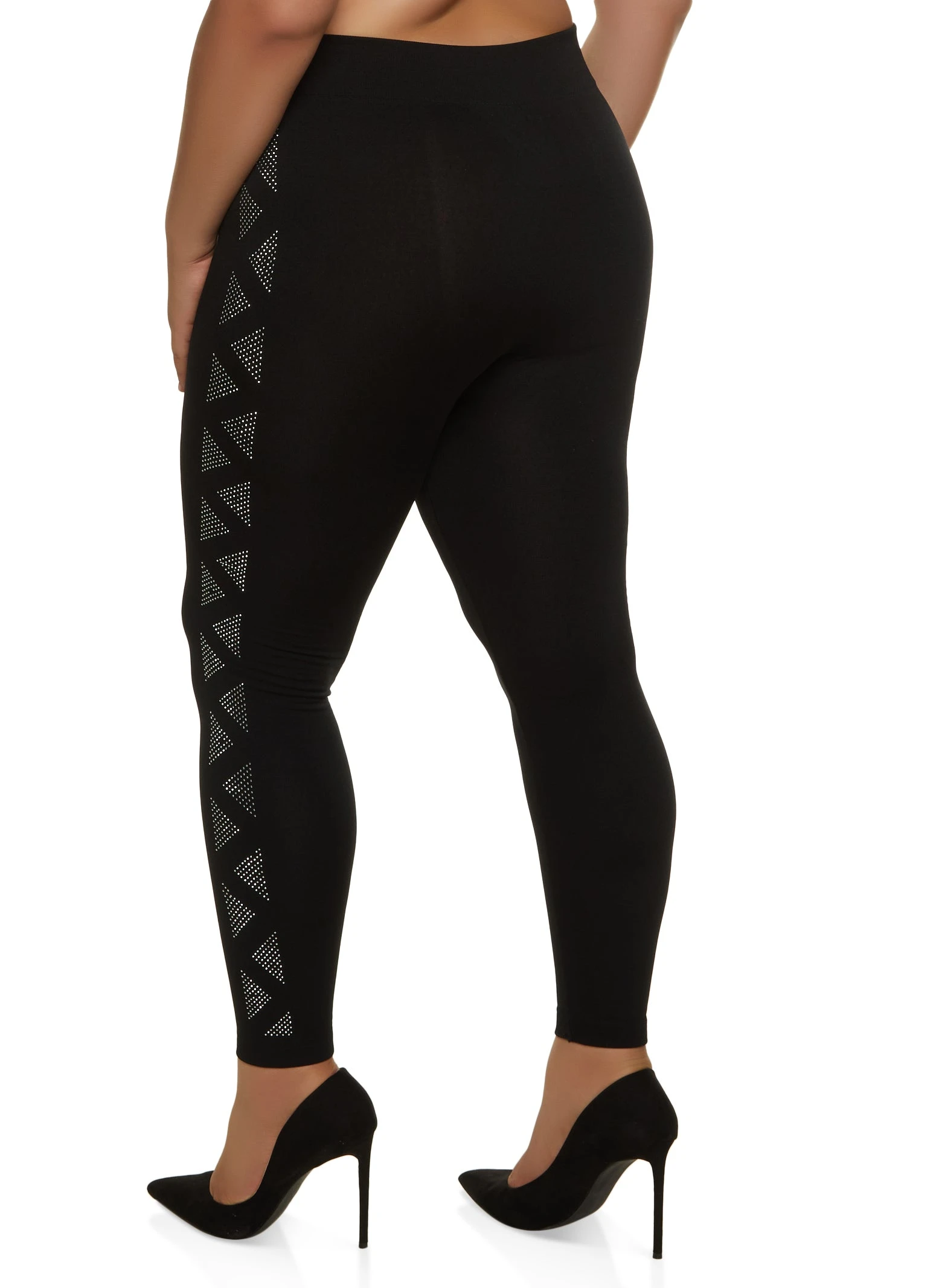 Plus Size Seamless Side Rhinestone Geometric Patterned Leggings - Image 2