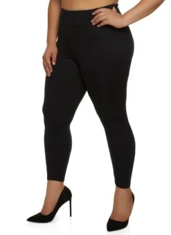 Plus Size Ribbed Knit Fleece Lined Leggings