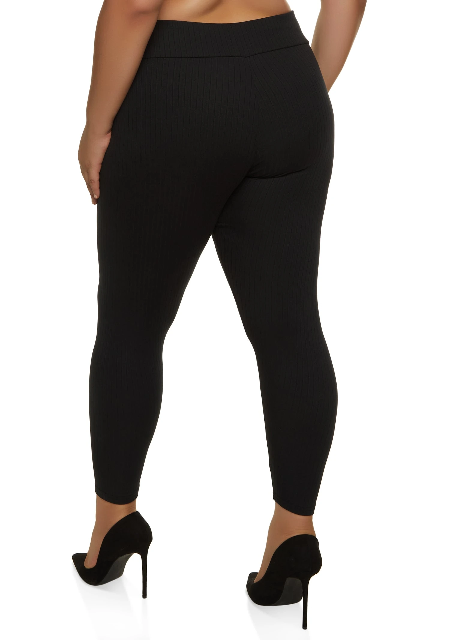 Plus Size Ribbed Knit Fleece Lined Leggings - Image 2