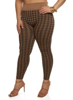 Plus Size Seamless Houndstooth Print Leggings