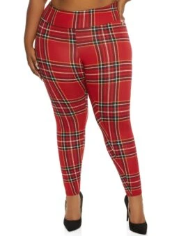 Plus Size Plaid High Waist Leggings