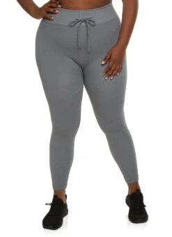 Plus Size Ribbed Faux Drawstring Leggings