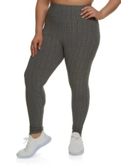 Plus Size Solid Honeycomb High Waisted Leggings