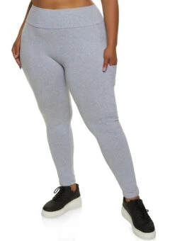 Ambiance Plus Size Solid High Waist Cell Phone Pocket Leggings