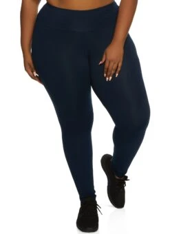 Ambiance Plus Size Solid High Rise Waistband Leggings