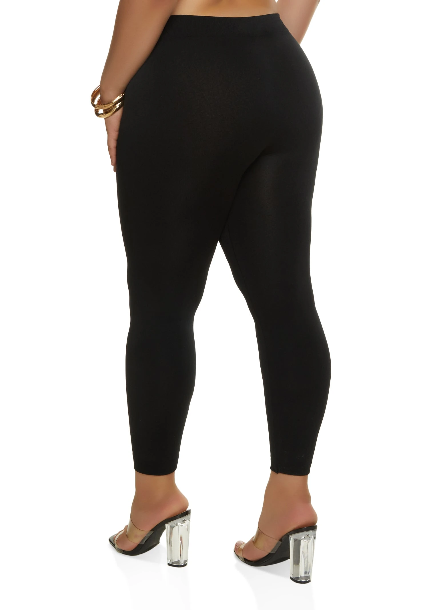 Plus Size Basic Seamless Fleece High Waist Leggings - Image 2